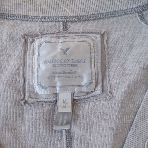 Y2K American Eagle Cardigan Sweater Women M Heather Gray Preppy Academia Knit - Picture 3 of 6